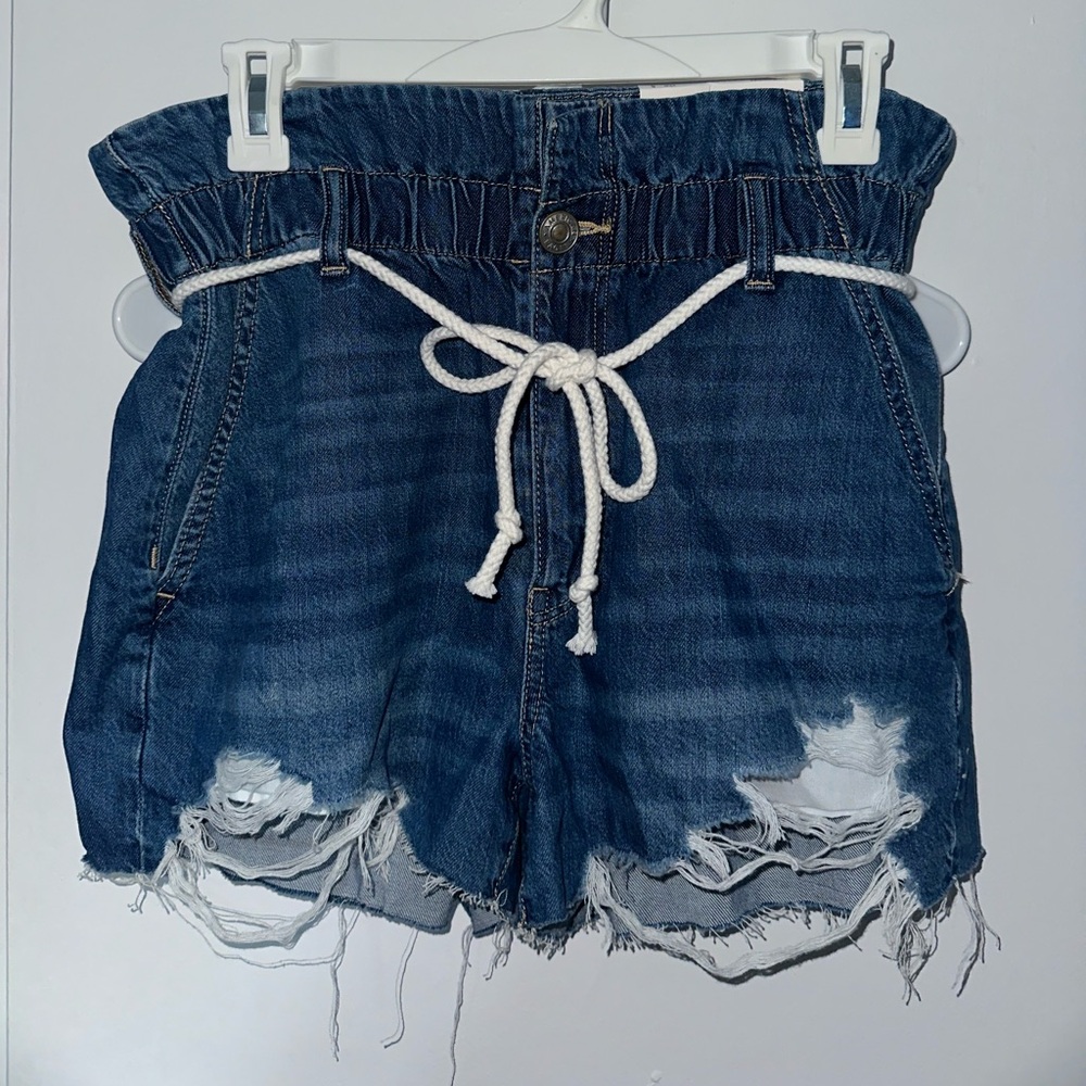 American Eagle Outfitters Blue Distressed High Waist Shorts